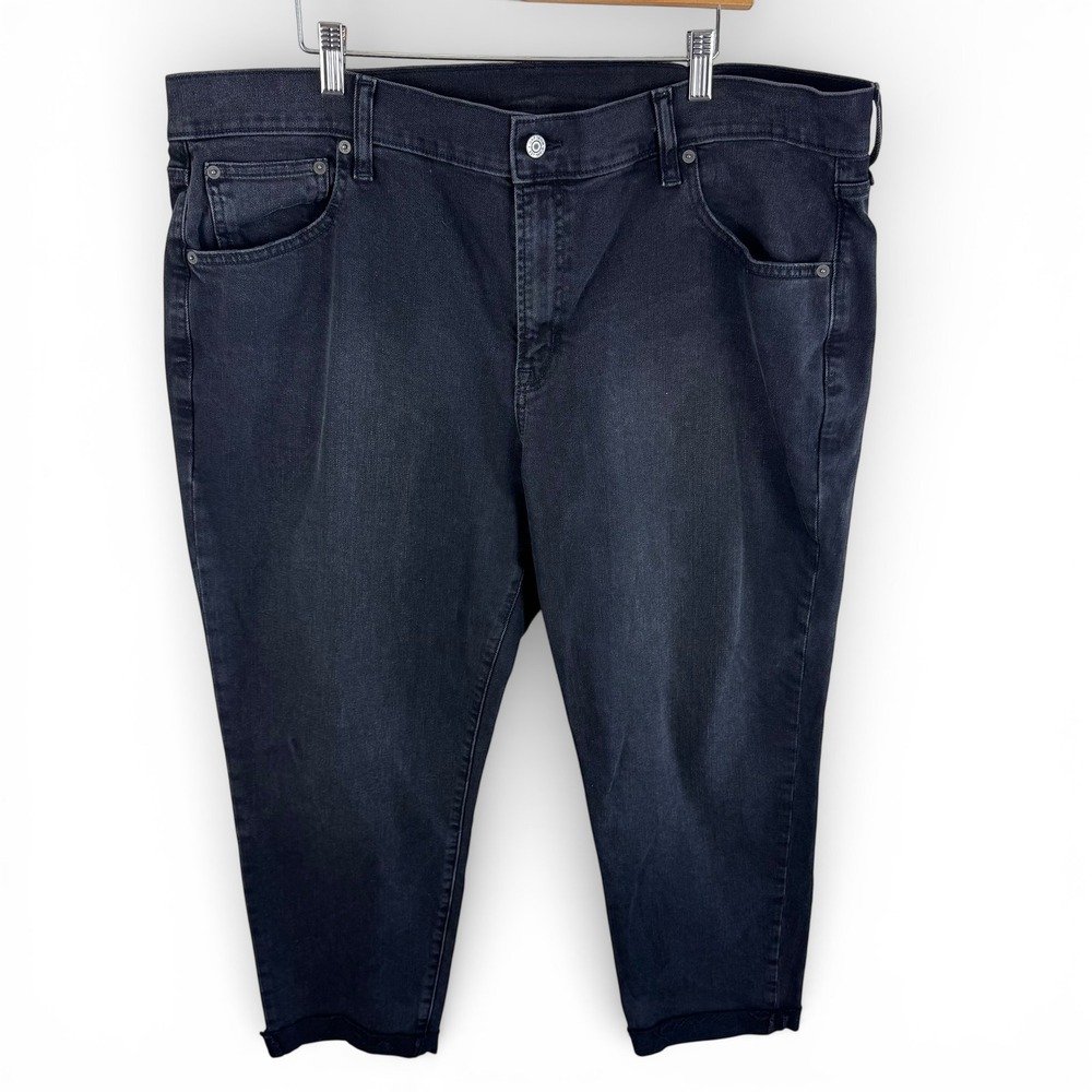 Gap Girlfriend Mid Rise Cropped Jeans Washed Black Stretch Denim 35 20 Regular